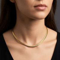 Platte Gourmet Ketting met bewerkte rand 6mm Goudkleurig Staal - 55cm - Unisex