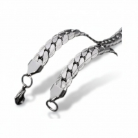 Platte Gourmet Ketting met bewerkte rand 4mm Zilverkleurig Staal - 55cm - Unisex