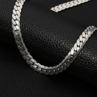 Platte Gourmet Ketting met bewerkte rand 4mm Zilverkleurig Staal - 55cm - Unisex