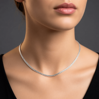 Platte Gourmet Ketting met bewerkte rand 4mm Zilverkleurig Staal - 60cm - Unisex