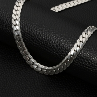 Platte Gourmet Ketting met bewerkte rand 4mm Zilverkleurig Staal - 60cm - Unisex