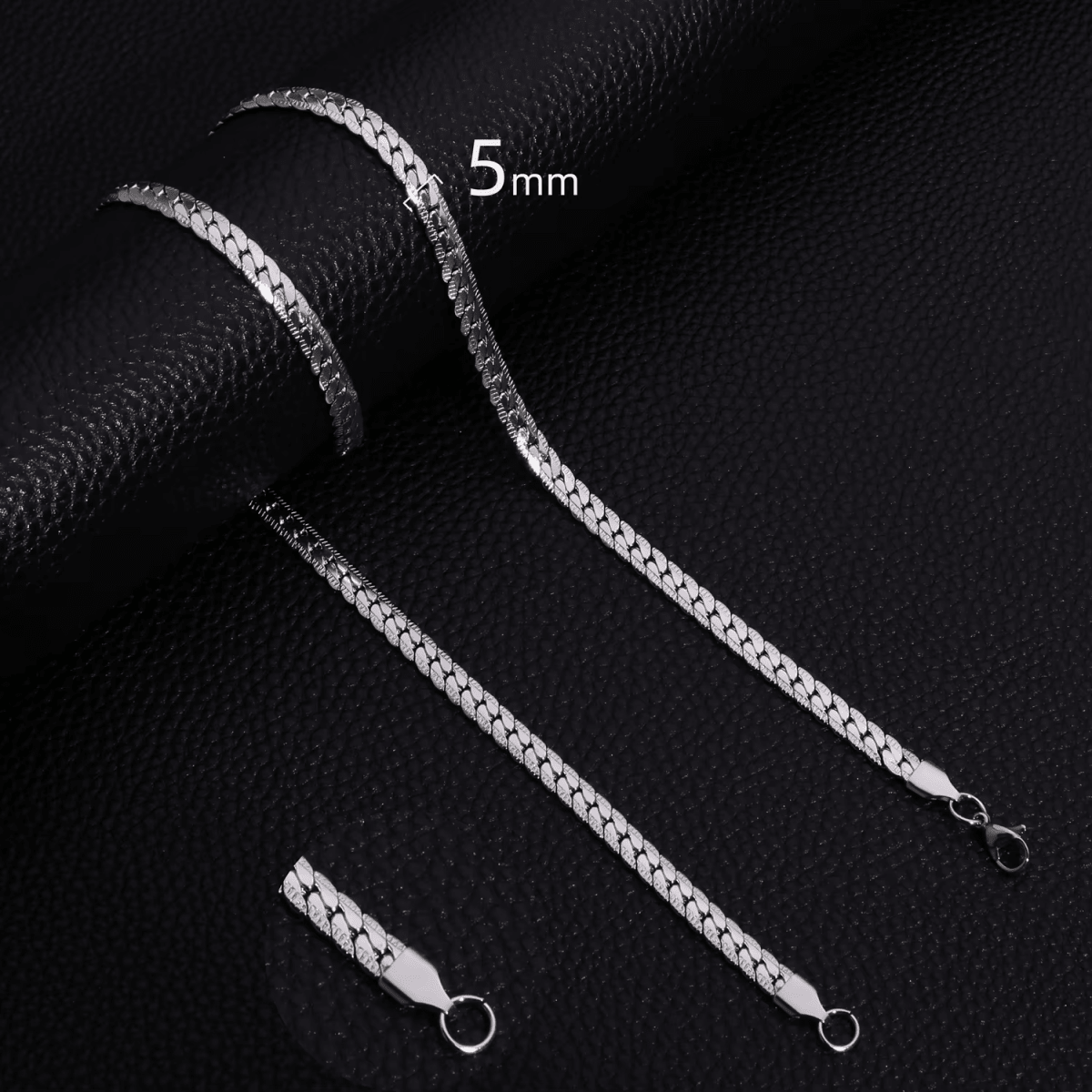 Platte Gourmet Ketting met bewerkte rand 5mm Zilverkleurig Staal - 55cm - Heren