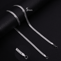 Platte Gourmet Ketting met bewerkte rand 5mm Zilverkleurig Staal - 55cm - Heren