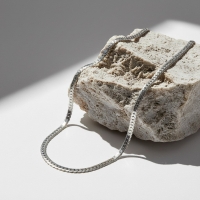 Platte Gourmet Ketting met bewerkte rand 5mm Zilverkleurig Staal - 55cm - Heren