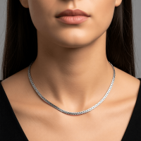 Platte Gourmet Ketting met bewerkte rand 5mm Zilverkleurig Staal - 60cm - Heren