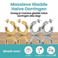 Massieve Halve Oorringen Glad RVS 25x8mm - Zilverkleur -