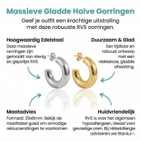 Massieve Halve Oorringen Glad RVS 25x8mm - Zilverkleur -