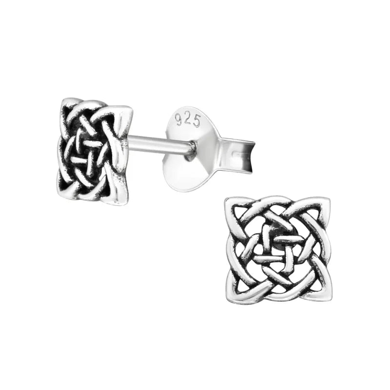 Zilveren Keltische Oorbellen Celtic Knot &acirc;&euro;&ldquo;  925 Zilver - Vierkant Gevlochten-5mm 