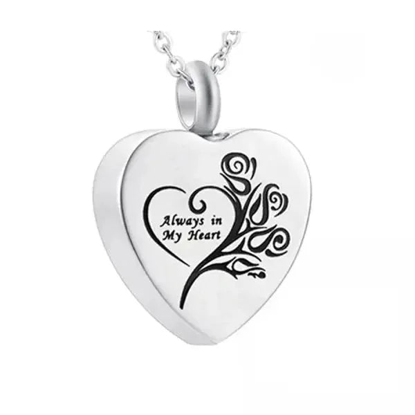 Stalen Ashanger Hart Always by My Side &acirc;&euro;&ldquo; Zilverkleurig 316L Gedenksieraad - Famil