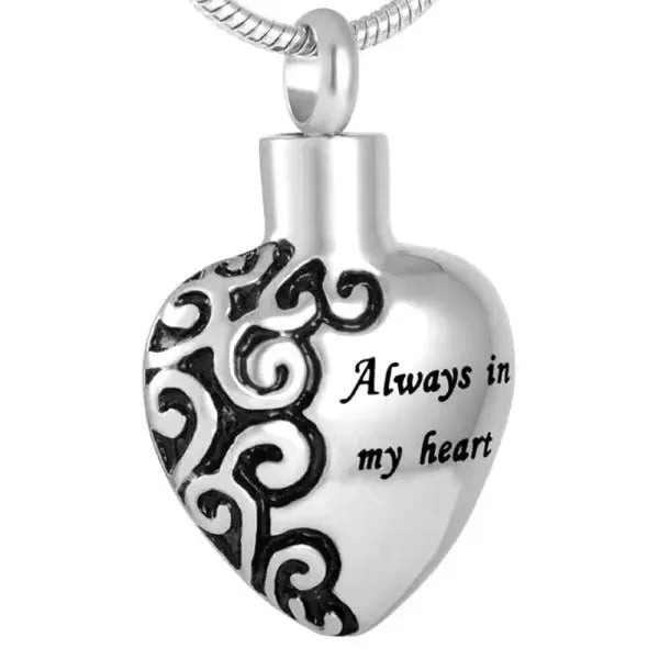 Stalen Ashanger Hart Always by My Side &acirc;&euro;&ldquo; Zilverkleurig 316L Gedenksieraad - Alway