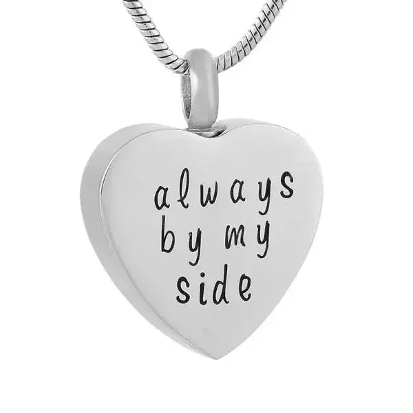 Stalen Ashanger Hart Always by My Side &acirc;&euro;&ldquo; Zilverkleurig 316L Gedenksieraad - Hart-