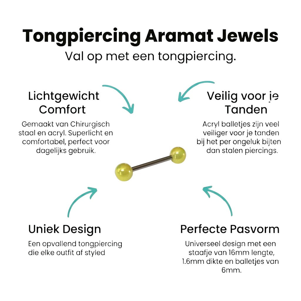Trendy Parel Tongpiercing -Staal - Geel -