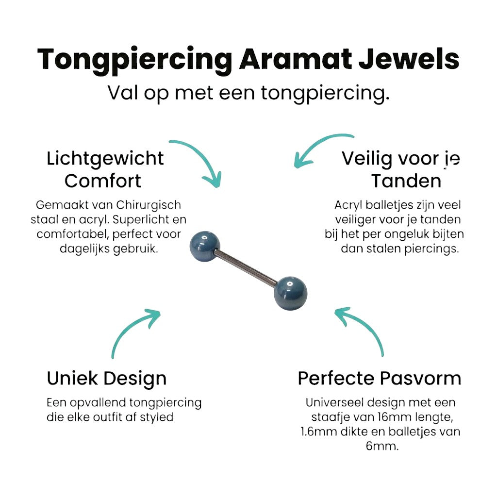 Trendy Parel Tongpiercing -Staal - Blauw -