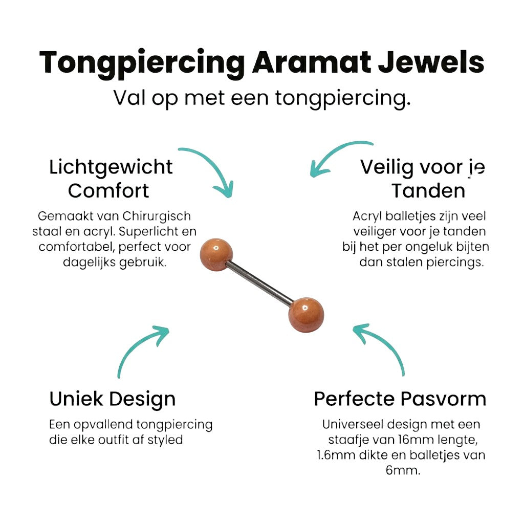 Trendy Parel Tongpiercing -Staal - Licht Oranje -