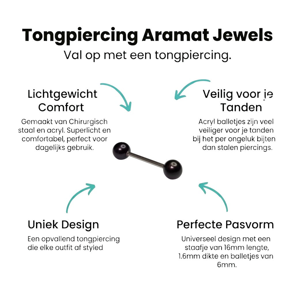Trendy Parel Tongpiercing -Staal - Zwart -