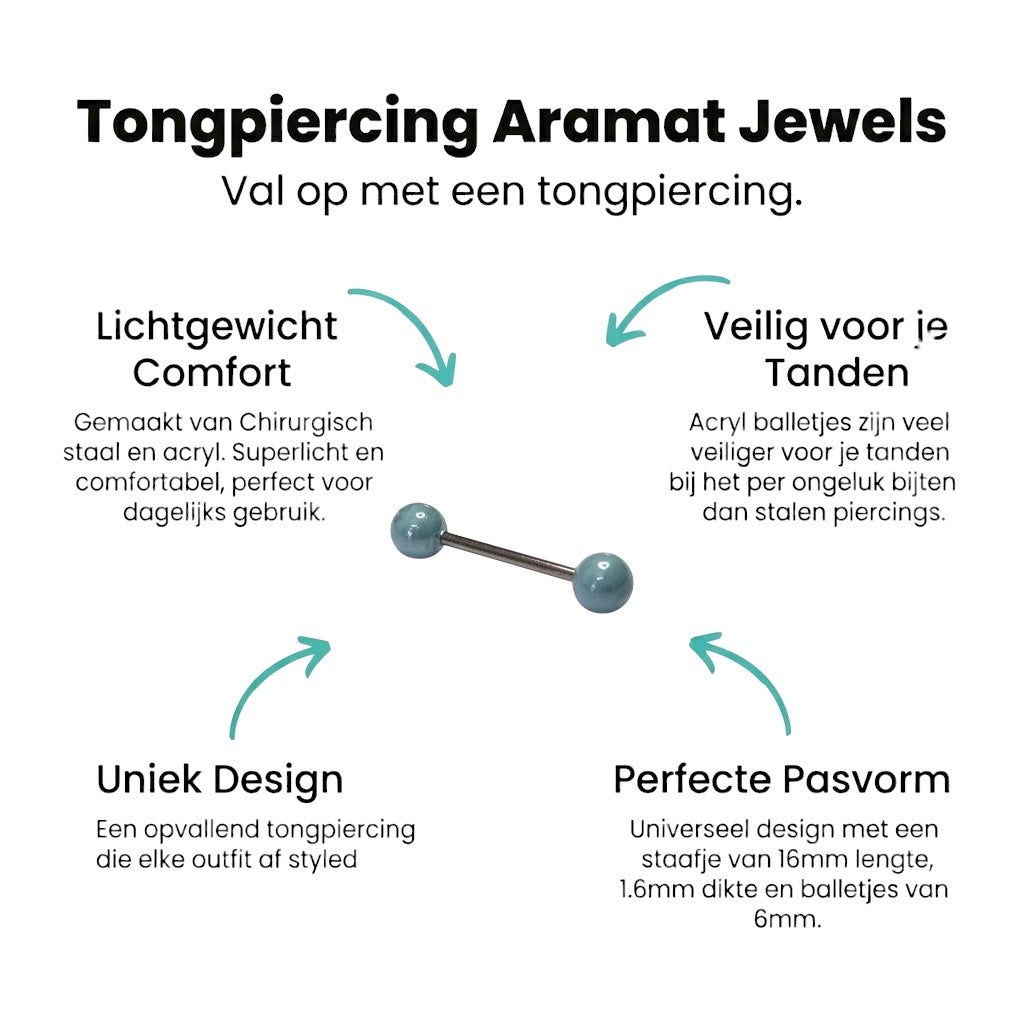 Trendy Parel Tongpiercing -Staal - Mat Blauw -