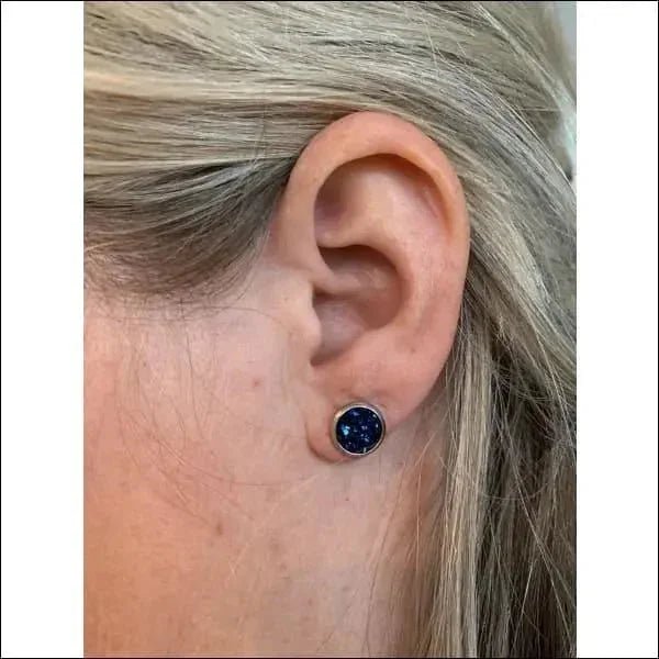 RVS Druzy Oorbellen Diverse Kleuren 8-12mm - Glinsterende Studs - Pauw Blauw -