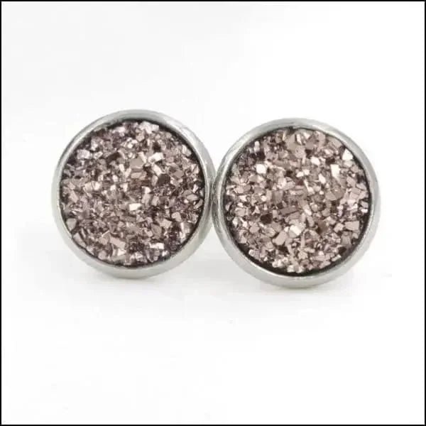 RVS Druzy Oorbellen Diverse Kleuren 8-12mm - Glinsterende Studs - Rood -