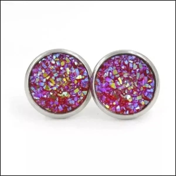 RVS Druzy Oorbellen Diverse Kleuren 8-12mm - Glinsterende Studs - Ros&Atilde;&copy;kleurig -