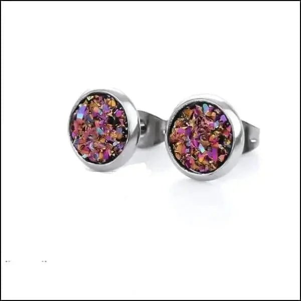 RVS Druzy Oorbellen Diverse Kleuren 8-12mm - Glinsterende Studs - Roze -
