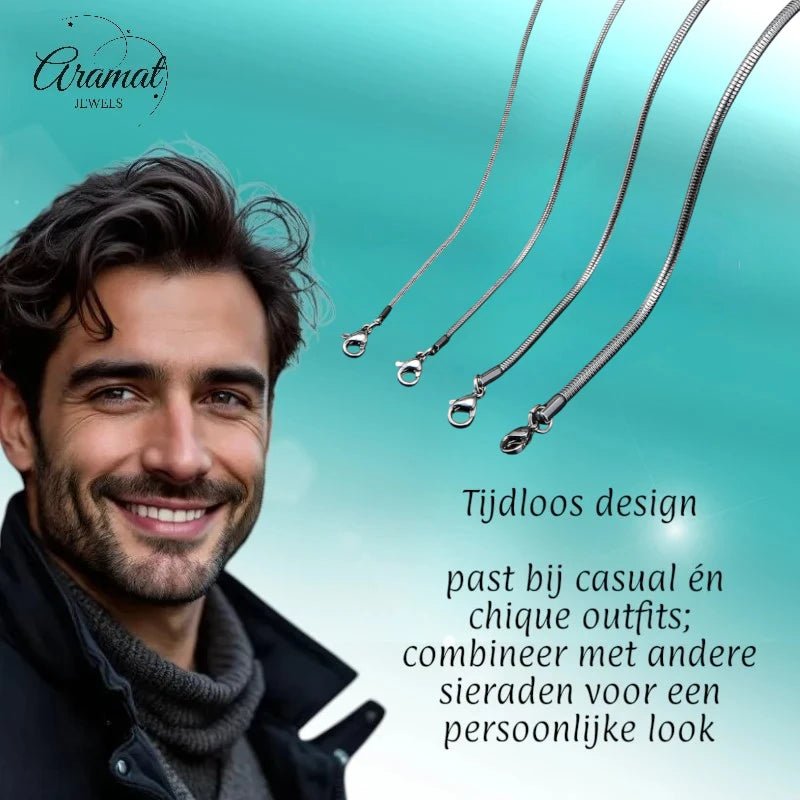 Zilverkleurige Slangenketting RVS &acirc;&euro;&ldquo; Ronde Snake Chain Dames Staal - 2.4mm / 60cm 