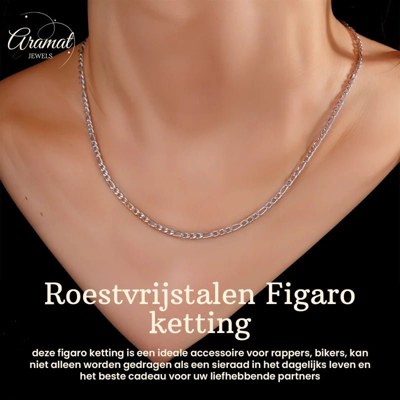 RVS Figaro Ketting Zilverkleurig &acirc;&euro;&ldquo; Klassieke Schakelketting Staal Unisex - 7mm / 