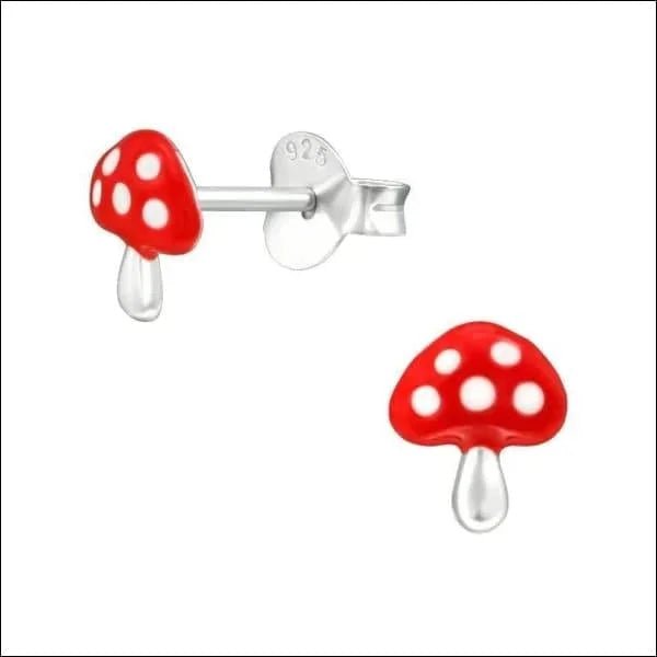 Prachtige Zilveren Paddenstoel Oorbellen - Emaille-8x7mm -