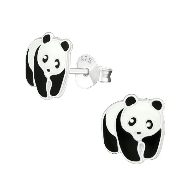 925 Zilveren Panda Oorbellen 8mm Kinderen - Schattige Pandabeer Oorstekers - Panda-9x8mm - Unisex