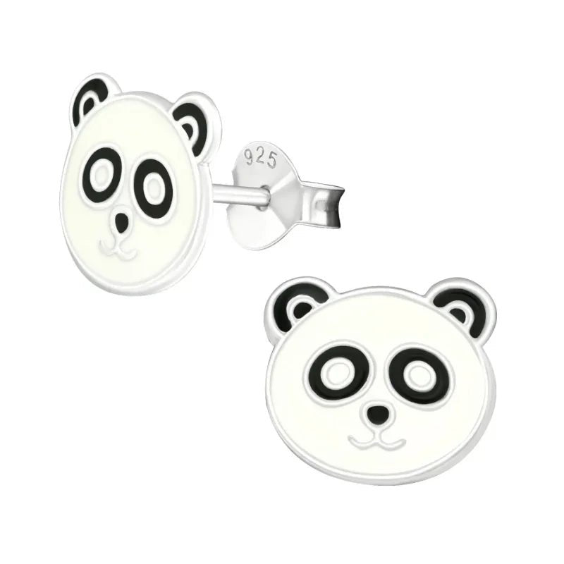 925 Zilveren Panda Oorbellen 8mm Kinderen - Schattige Pandabeer Oorstekers - Panda-10x8mm - Unisex