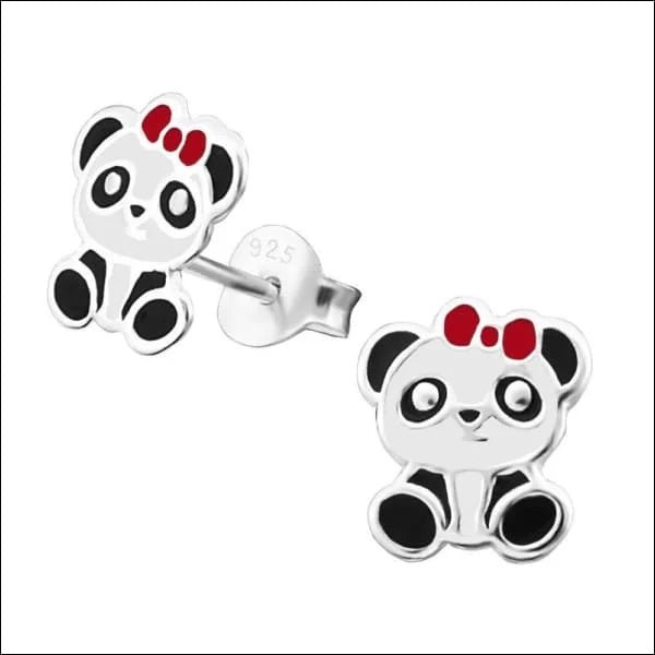 925 Zilveren Panda Oorbellen 8mm Kinderen - Schattige Pandabeer Oorstekers - Panda strik Rood-9x7mm 