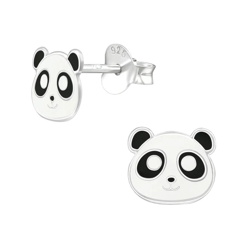 925 Zilveren Panda Oorbellen 8mm Kinderen - Schattige Pandabeer Oorstekers - Panda strik Roze-9x7mm 
