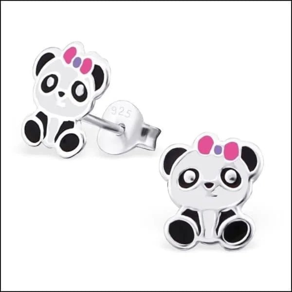 925 Zilveren Panda Oorbellen 8mm Kinderen - Schattige Pandabeer Oorstekers - Panda-7x6mm -