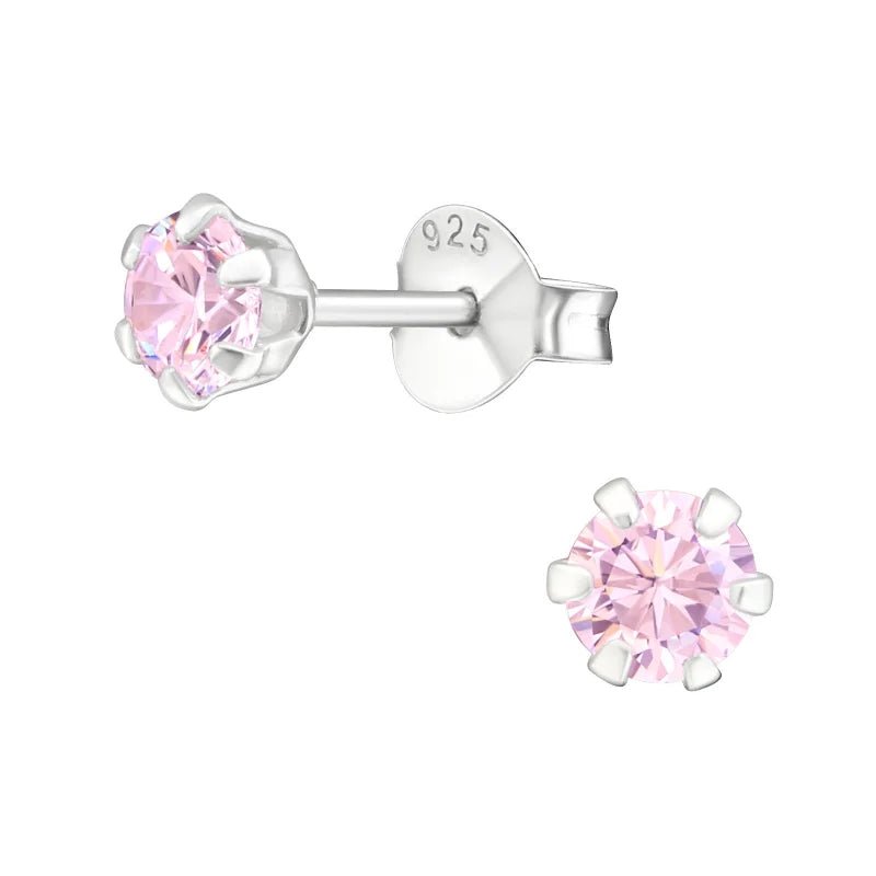 925 Zilveren Zirkonia Oorbellen Rond 4-8mm - Sprankelende Oorstekers - 4mm / AB Roze -