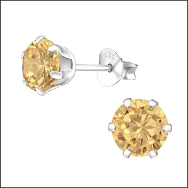925 Zilveren Zirkonia Oorbellen Rond 4-8mm - Sprankelende Oorstekers - 6mm / Champagne -