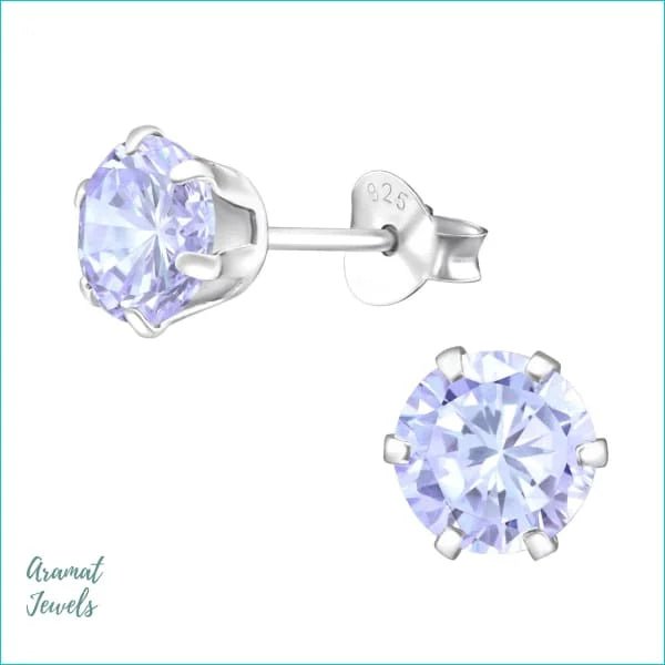 925 Zilveren Zirkonia Oorbellen Rond 4-8mm - Sprankelende Oorstekers - 6mm / Lila -