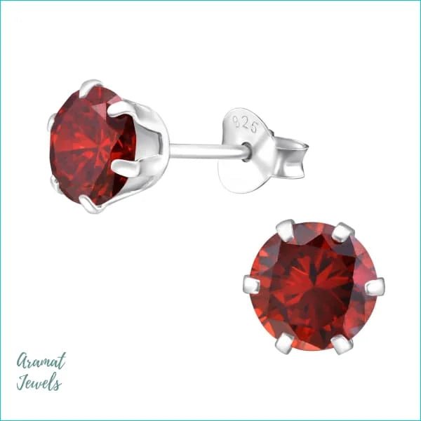 925 Zilveren Zirkonia Oorbellen Rond 4-8mm - Sprankelende Oorstekers - 6mm / Donker Rood -