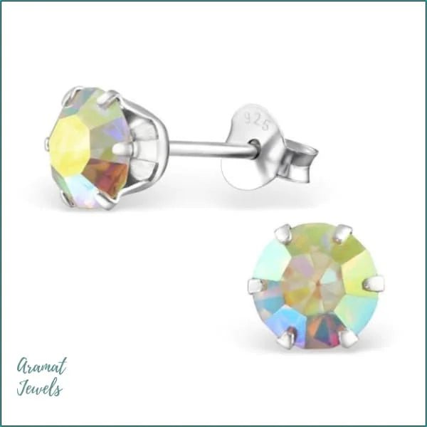 925 Zilveren Zirkonia Oorbellen Rond 4-8mm - Sprankelende Oorstekers - 6mm / AB Transparant -