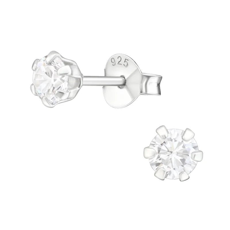 925 Zilveren Zirkonia Oorbellen Rond 4-8mm - Sprankelende Oorstekers - 6mm / AB Transparant -