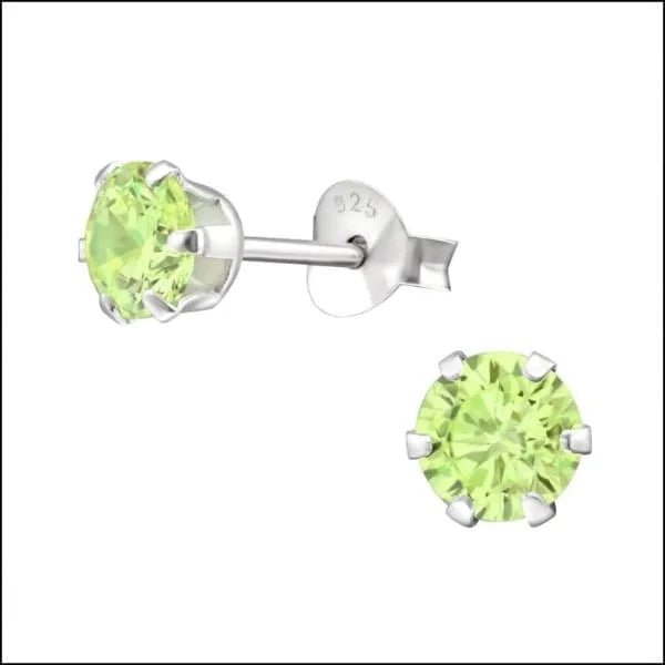 925 Zilveren Zirkonia Oorbellen Rond 4-8mm - Sprankelende Oorstekers - 5mm / Peridot Groen -
