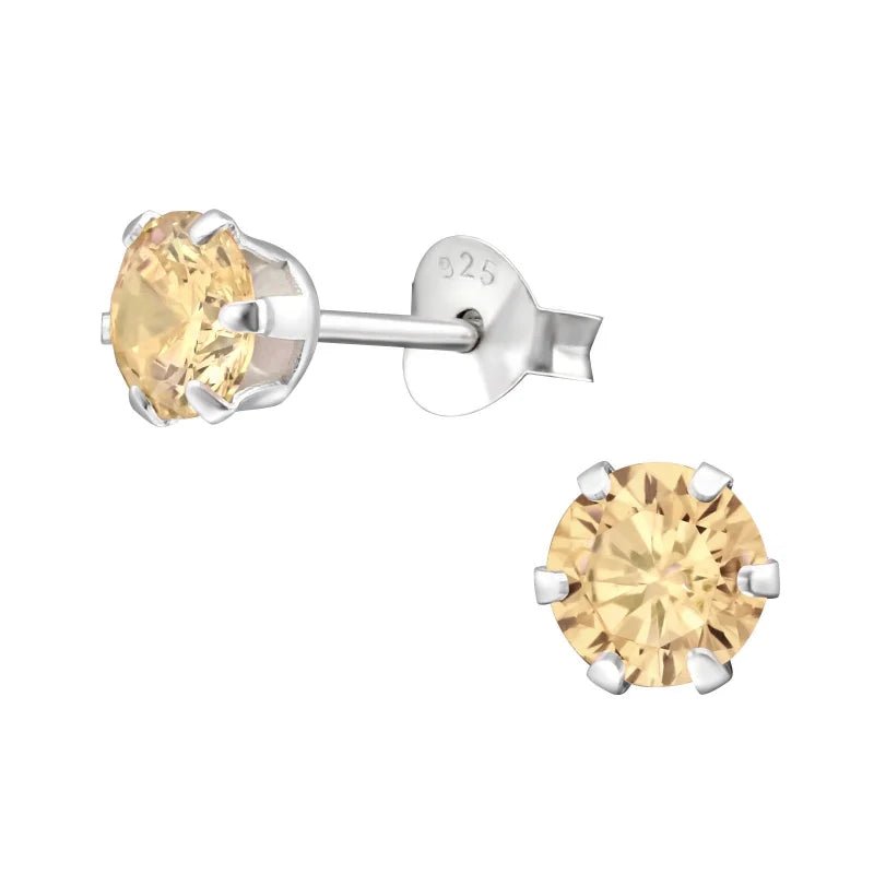 925 Zilveren Zirkonia Oorbellen Rond 4-8mm - Sprankelende Oorstekers - 5mm / Champagne -
