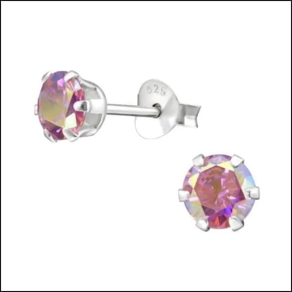 925 Zilveren Zirkonia Oorbellen Rond 4-8mm - Sprankelende Oorstekers - 5mm / AB Roze -