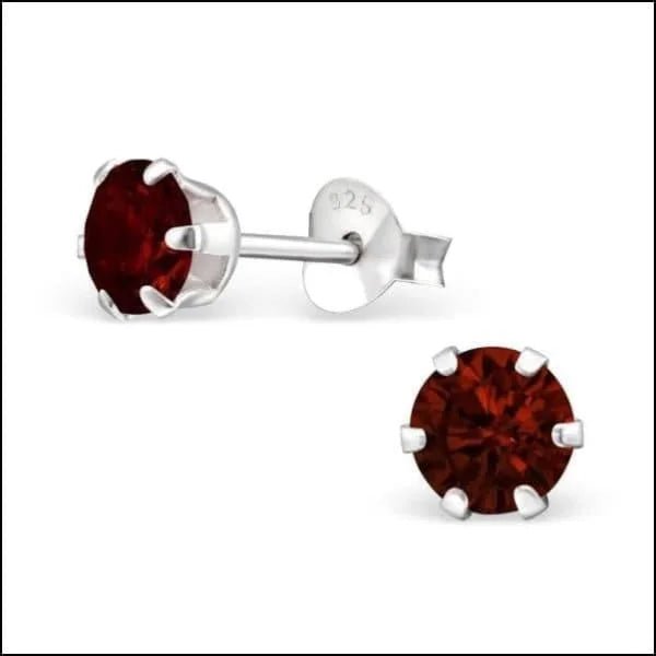 925 Zilveren Zirkonia Oorbellen Rond 4-8mm - Sprankelende Oorstekers - 5mm / Donkerrood -