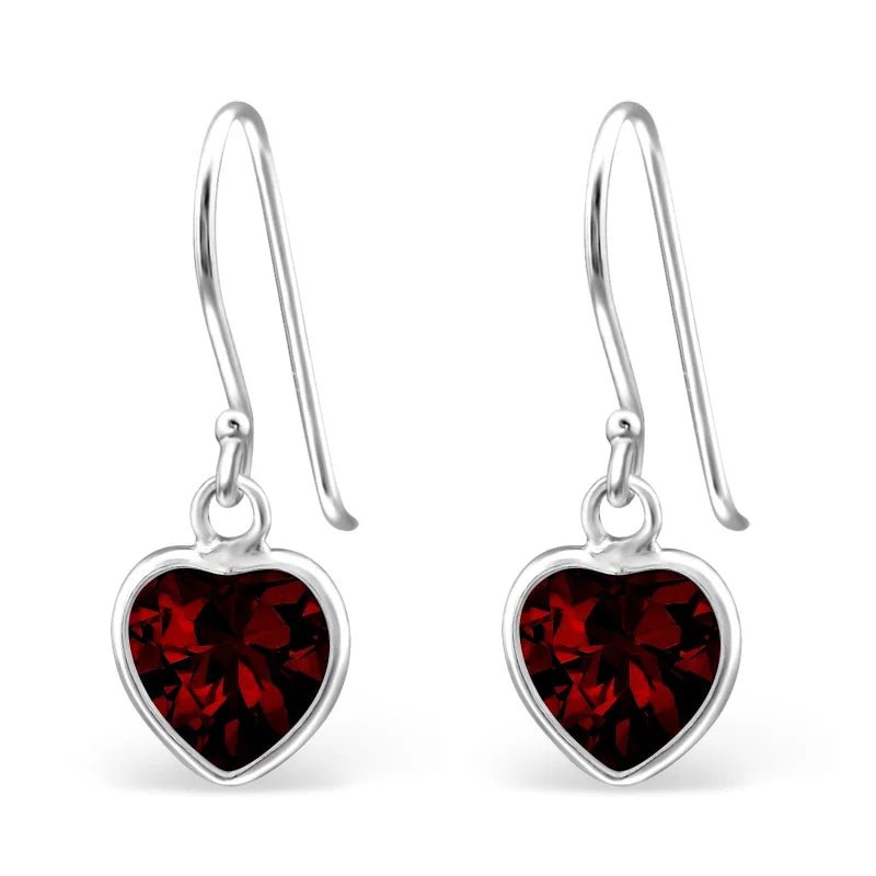 Schattige Zilveren Hartjes Oorhangers - Rood -