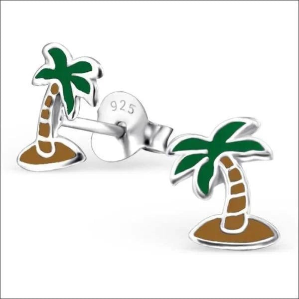Zilveren Palmboom Oorbellen - Emaille-8x6mm -