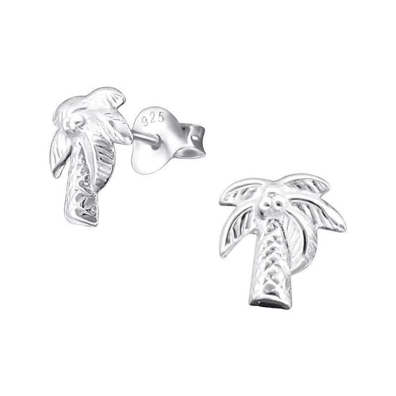 Zilveren Palmboom Oorbellen - Emaille-8x6mm -