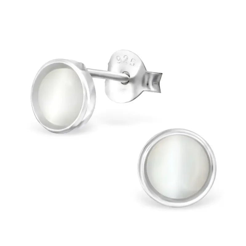 Zilveren Cats Eye Oorbellen - 6mm - Wit -