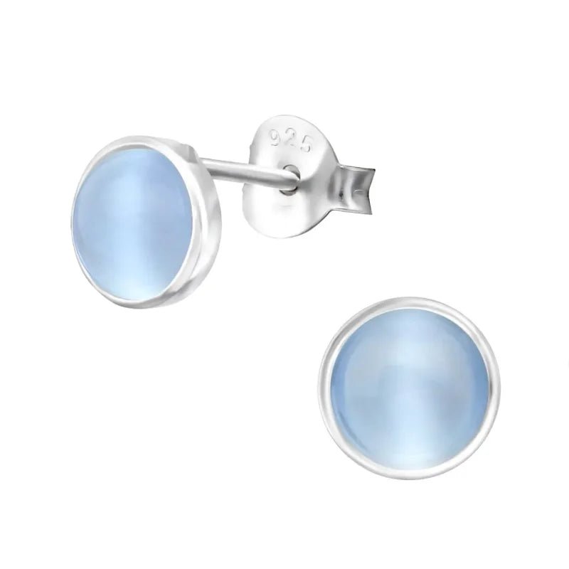 Zilveren Cats Eye Oorbellen - 6mm - Wit -