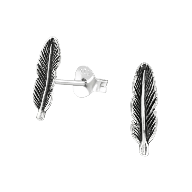 Zilveren Veertjes Oorbellen - Geoxideerd Zilver-12x4mm -