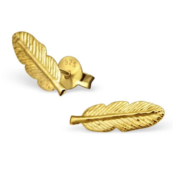 Zilveren Veertjes Oorbellen - Goudkleurig Zilver-4x13mm -