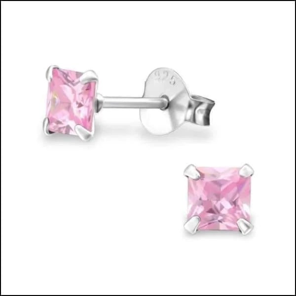 925 Zilveren Vierkante Zirkonia Oorbellen 4-8mm - Princess Cut Studs - 5mm / Donker Rood -